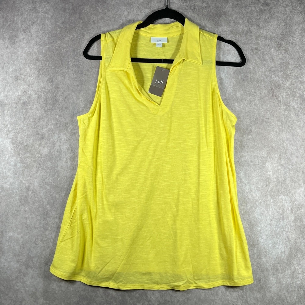 J. Jill Purejill Tank Top Womens‎ M Lemon Yellow Sleeveless Collared Casual NEW